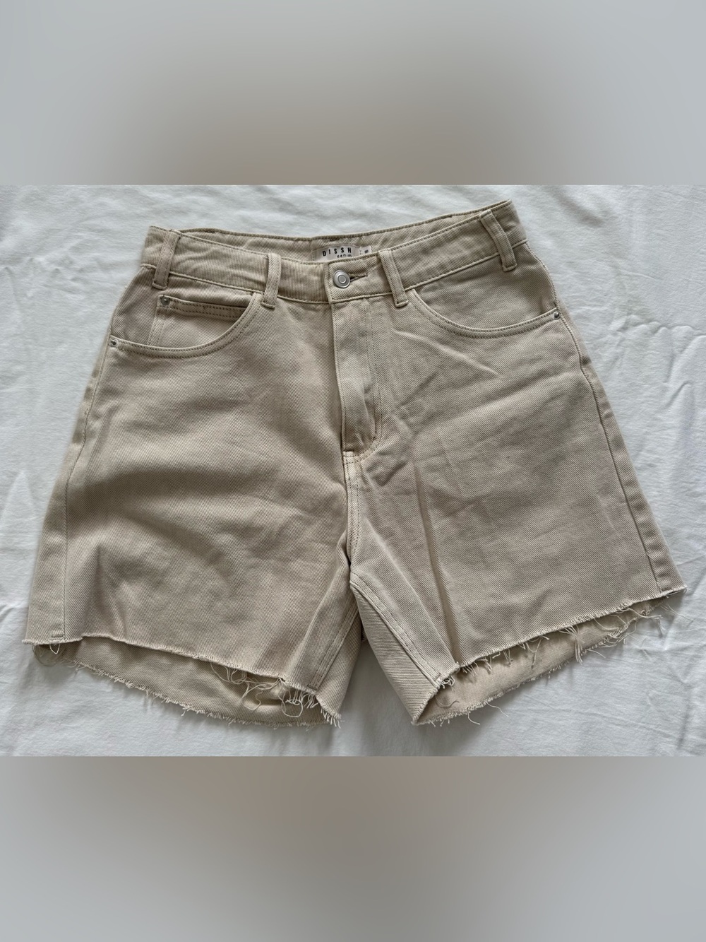 DISSH Denim Beige Cutoff Shorts Size 8 High Rise Raw Hem